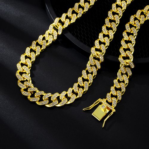 🔥13mm  full diamond ice Cuban chain  gold plated silver plated  unisex hip hop50cmlong