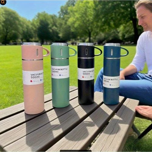 Coffee Thermo Bottle -Vacuum-Insulated Stainless Steel Travel Mug, 16oz Insulated Bottle with Cup for Hot & Cold Drink Travel Mug (black, Three Cup)