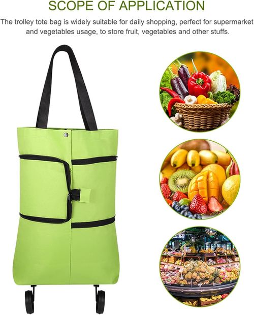 2-in-1 Foldable Shopping Bag with Wheels – Portable Grocery Cart Tote