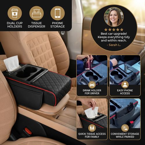 Multifunctional Car Armrest Organizer with Cup Holder & Built-In Storage