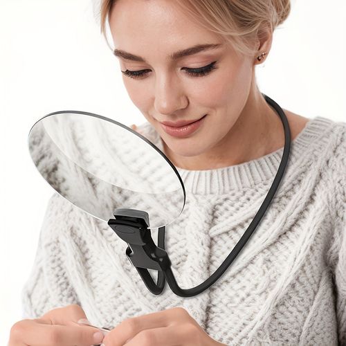 5-Power Magnifying Glass with 5.12-Inch Diameter Lens（2-in-1 Desktop Stand or Neck Wear）