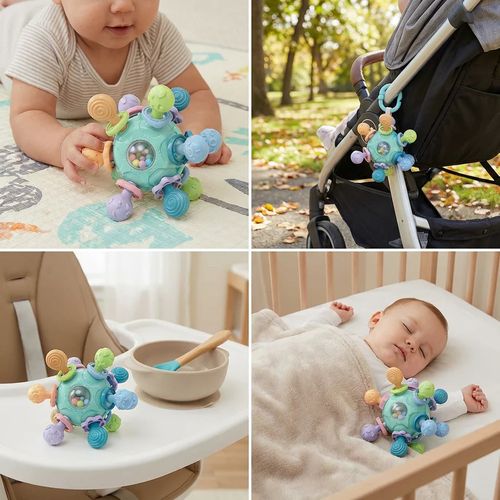 Sensory Baby Activity Ball with Silicone Teether and Rattle