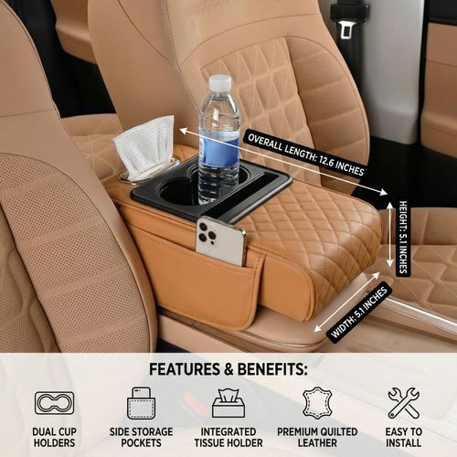 Multifunctional Car Armrest Organizer with Cup Holder & Built-In Storage
