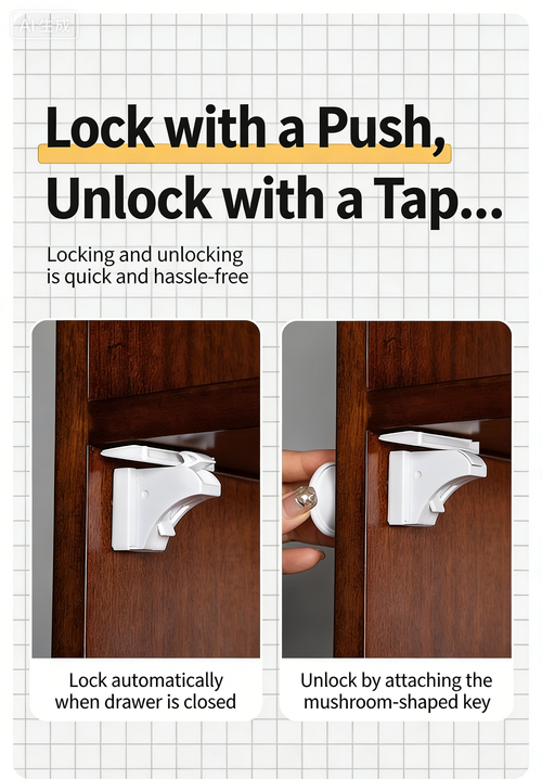 Pack Magnetic Cabinet Locks Baby Proofing（1key+4locks）