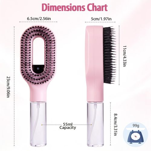 Hair Brush with Water Spray Mister - 2-in-1 Detangling Brush(1 Pink)
