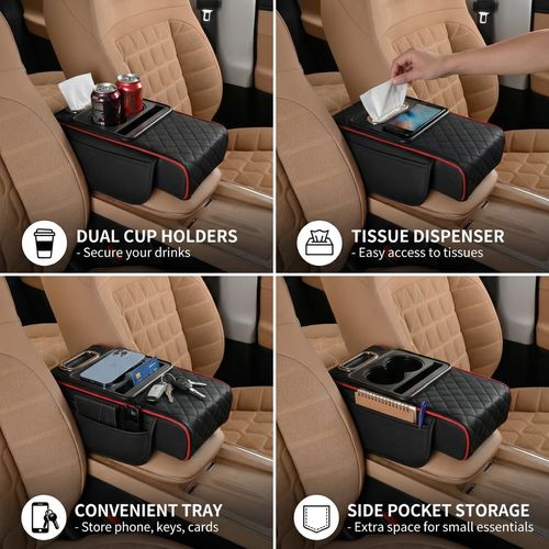 Multifunctional Car Armrest Organizer with Cup Holder & Built-In Storage