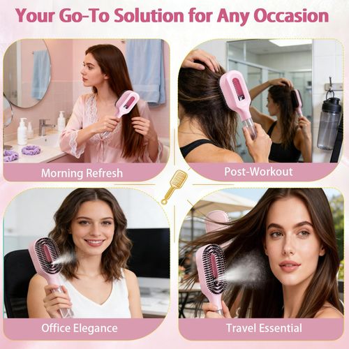 Hair Brush with Water Spray Mister - 2-in-1 Detangling Brush(1 Pink)