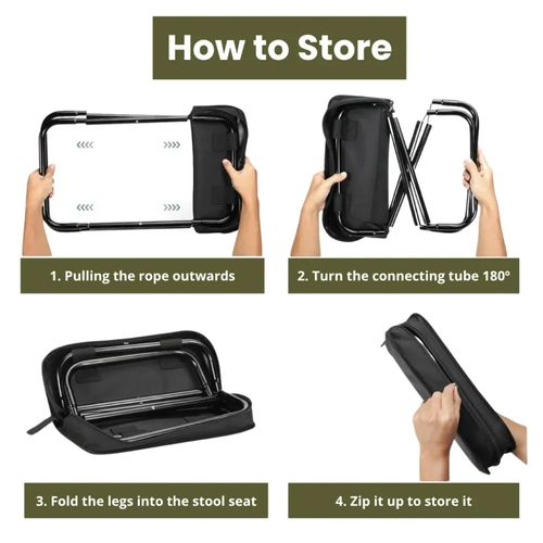 Portable Collapsible Stool - Folding Chair with Storage Pouch（khaki）