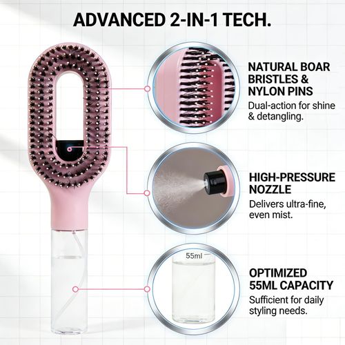 Hair Brush with Water Spray Mister - 2-in-1 Detangling Brush(1 Pink)