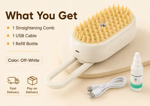 🔥Hot Seller🔥 COD！Steam Straightening Comb, Rechargeable, Classic White Moonlight—Charge Once, Use Twice
