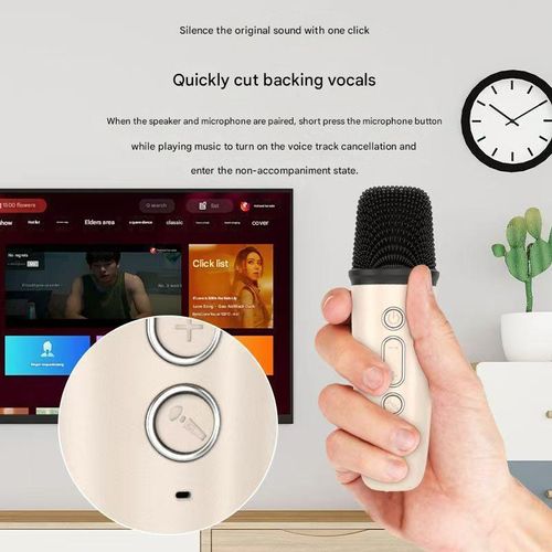 All-in-One Karaoke Speaker with Dual Mics - Cream White Bluetooth Speaker (K12 Unicorn) - Sing Along Anywhere