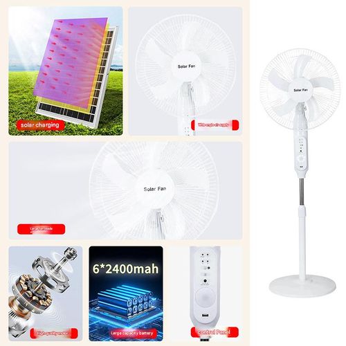 16'' Dual-Power Floor Fan - Solar & Electric with Remote Control for Home or Camping or Dorms