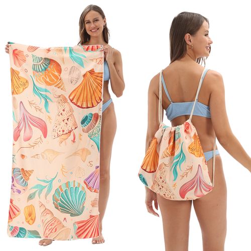 2-in-1 Foldable Beach Towel & Bath Towel - All-in-One Printed Beach Wrap with Storage Pocket | Collapsible, Versatile for Travel & Beach Use