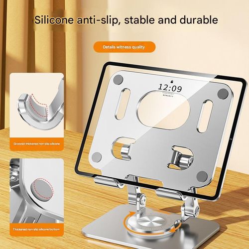 360° Rotating Aluminum Stand - Multi-Angle Foldable Holder for Phone | Tablet | Laptop, Space-Saving Desk Mount (Matte Black)