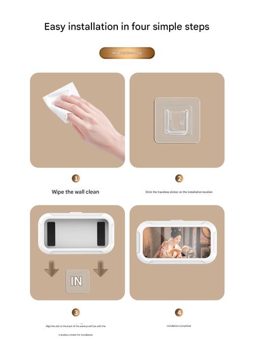 Touchscreen Shower Phone Holder - White 360° Rotating IPX5 Waterproof Case for Kitchen or Bathroom Binge-Watching