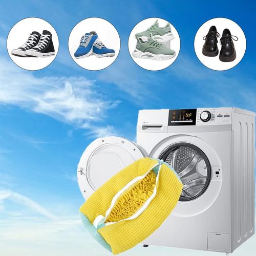 Yellow Best-Selling Lazy-Cook Shoe Wash Bag - Cylindrical Cotton-Polyester Laundry Bag | Portable Shoe Protector Bag for Washing Machine (Anti-Deformation)