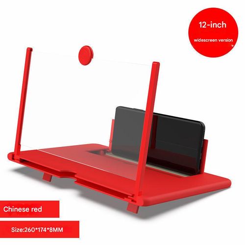 Red 3-in-1 Phone Screen Amplifier - 12 inch Pull-Out HD Magnifier with Hands-Free Stand & Desktop Bracket