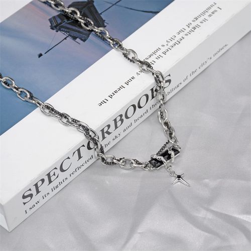 New Cross Necklace - Simple and Unique Design with Black Zircon Starlight | High-Quality Titanium Steel Clavicle Necklace, Suitable for Both Men and Women