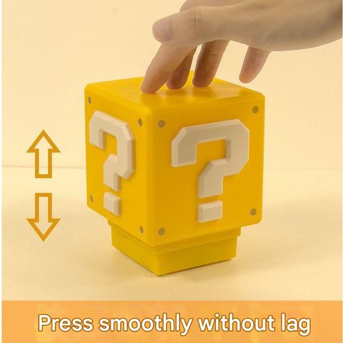Retro Mario Charging Night Light - Multifunction Question Cube w  Ambiance Lighting & Classic Sound FX