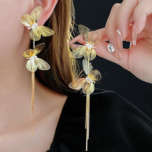 Elegant Gold Fringe Earrings - Chic Butterfly Drops for Women | SS25 Luxury Statement Ear Climbers