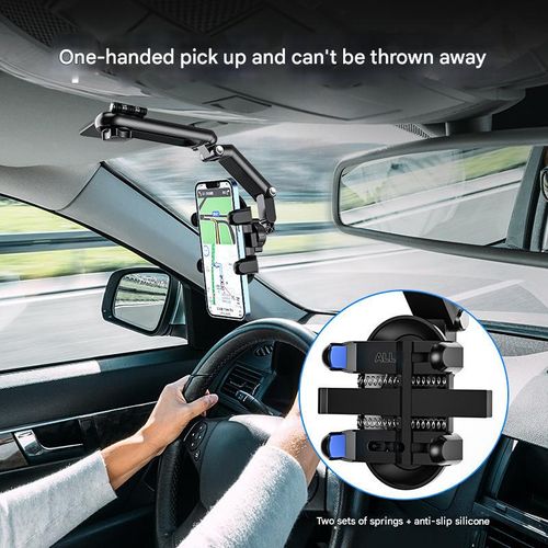 New Black and Green Sun Visor Phone Holder - 360° Fully Adjustable and Rotatable | Multifunctional Car Holder for Navigation, Photography, and General Device Mounting