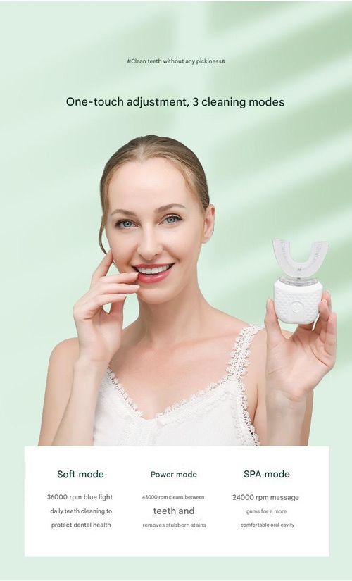 White U-Shaped Teeth Whitening Device - Electric Toothbrush with Fully Automatic Operation | Wireless Inductive Charging, Ultrasonic Adult Dental Brush for Lazy Users