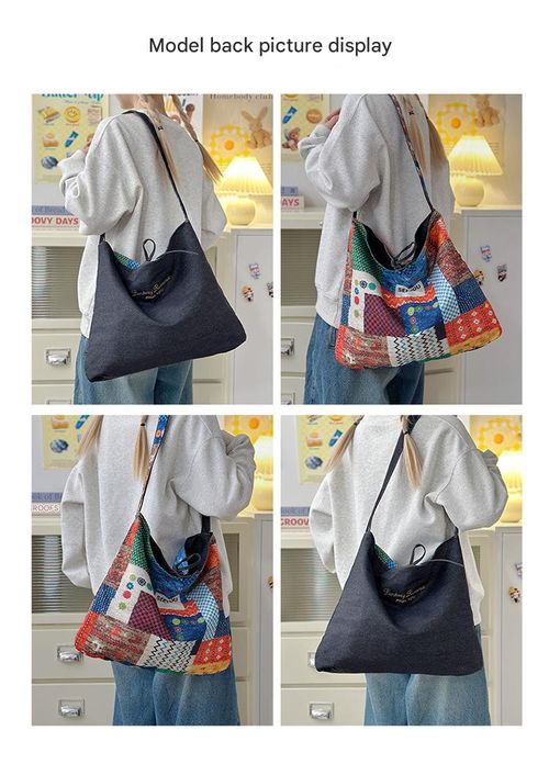 2025 New Niche Retro Contrast Color Canvas Tote for Women - Ethnic Style Large-Capacity Shoulder Bag with Double-Sided Reversible Design