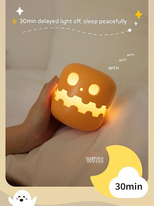 Creative Whimsical Pumpkin Head Night Light - USB Rechargeable Halloween Glow, Spooky Mood Decor for Bedroom | Desk (Orange)