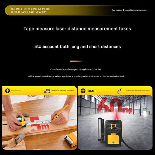 60m 3-in-1 Laser Tape Measure - Digital Distance Meter with Infrared Crosshairs and Electronic Ruler | Suitable for Measuring Pull Lines