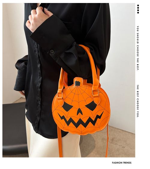 2025 New Halloween Pumpkin Bag - Creative Fashion Contrast Color Mini Round Shoulder Bag for Women | Quirky Cute Design, Stylish Minimalist Single-Shoulder Purse