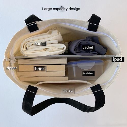 Spacious Korean-Style Canvas Tote - Roomy Shoulder Bag for College Girls | Unique Chic Book Bag w | Large Capacity