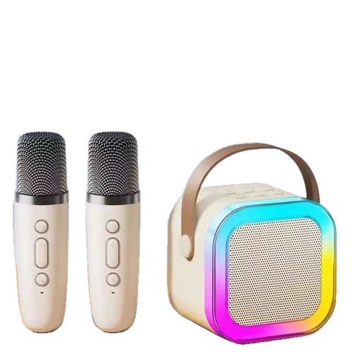 All-in-One Karaoke Speaker with Dual Mics - Cream White Bluetooth Speaker (K12 Unicorn) - Sing Along Anywhere