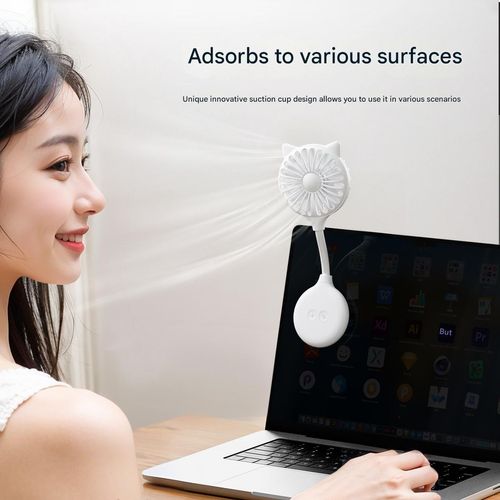 White Suction Cup Mini Fan - Hands-Free USB Desk Fan for Outdoor | Home w | Adjustable Mount