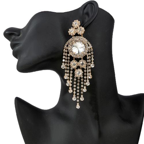 Bold Geometric Statement Earrings - Intricate Multi-Crystal & Dramatic Fringe | Fully-Encrusted Dazzling Chic for Women