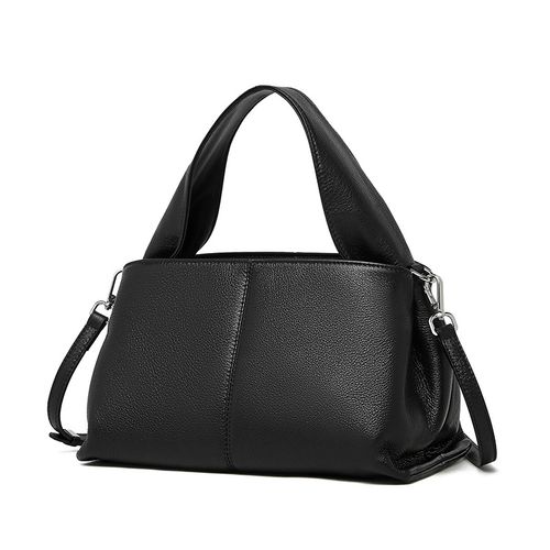 Genuine Leather Shoulder Bag - Chic Black Top-Grain Crossbody w | Minimalist Edge | Handcrafted Italian Leather for Discerning