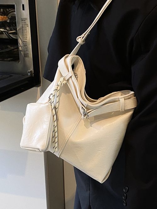 2025 New Off-White Tote Bag - Trendy Denim-Style Large-Capacity Bag for Women | Casual Versatile Bag for Student & Commute (Crossbody Convertible)