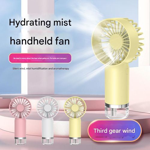 Sunshine Yellow Handheld Mist Fan - 3-Level Spray Cooling & USB-C Fast Charge (Cordless Portable)
