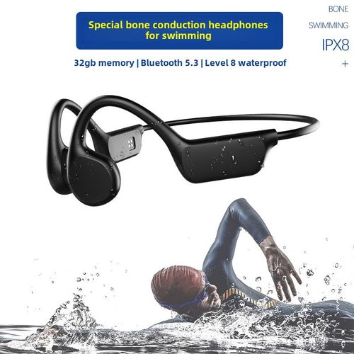IPX8 Waterproof Swimming Headphones - 32GB Bone Conduction MP3 Player for Underwater Music, Wireless Bluetooth Sport Earbuds (All-Black)