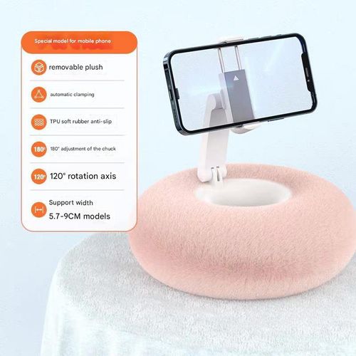 Pink Bedside Phone Pillow Stand - Adjustable Bed Mount Holder for Hands-Free Viewing