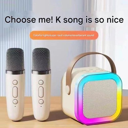 All-in-One Karaoke Speaker with Dual Mics - Cream White Bluetooth Speaker (K12 Unicorn) - Sing Along Anywhere