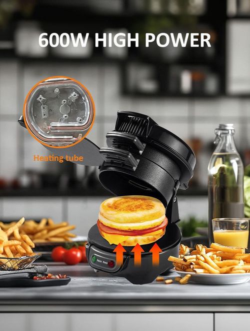 Black Home Sandwich Maker - Efficient 3-in-1 Breakfast Maker for Frying Eggs, Toasting Bread, and Burgers | Compact Electric Griddle for Quick Breakfast | Suitable for Home and Business Use