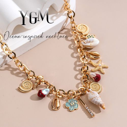 「Coastal Luxe Pearl Choker」- Runway-Ready Shell Pendant w| Baroque Pearls | Asymmetric Drop Design for Stackable Styling (Boutique Edition)