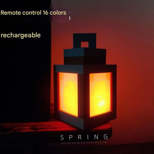 Minecraft Glowing Lantern Night Light - Retro Style Mood Light with Chain | 16 Colors, Touch Control, Rechargeable | Creative and Romantic Halloween Bedroom Decor, Gaming-Themed Flashlight Accessory