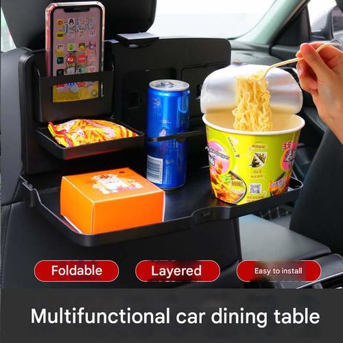Foldable Car Backseat Tray - Multi-Function Meal Stand w  Collapsible Cup Holder & Tablet Slot | Crash-Tested Organizer for Kids & Road Trips