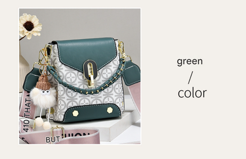 Green Exquisite Small Square Bag - Cute Coal Ball Print Mini Phone Bag | Retro Ribbon-Accented Crossbody & Shoulder Bag with Trendy Charm