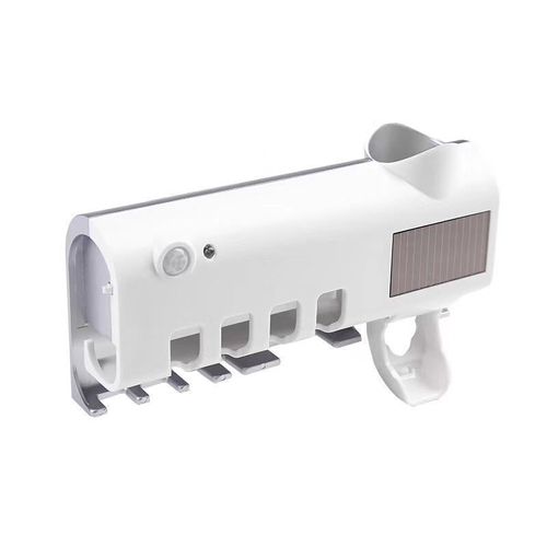 White Automatic Sensor Smart Toothbrush Sterilizer - UV Disinfection Wall-Mounted Toothbrush Holder | Multi-Functional Bathroom Storage Rack, Drill-Free Installation