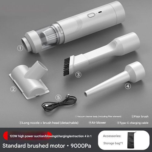 2-in-1 White Car Detailer - Dust-Free Pet Hair Remover w| Air Blower | Handheld Auto Cleaner