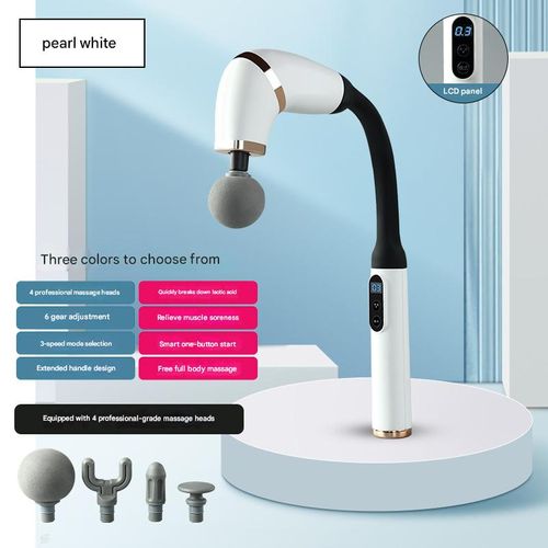 Multi-Speed Deep Tissue Massager - Pearl White U-Shaped Hook Percussion Gun w |  LCD & Ultra-Quiet Motor | Extended Back Relief & Muscle Recovery