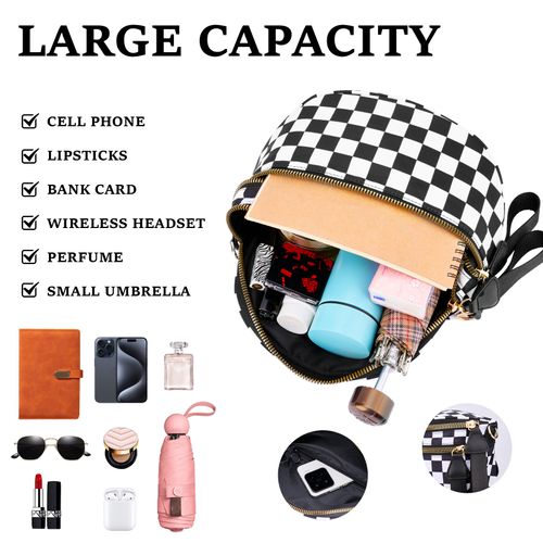 Black & White Checkered New Women's Crossbody Bag - Stylish Plaid Fanny Pack with Removable Wallet | Large Capacity, Nylon Waist Strap & Shoulder Strap Included