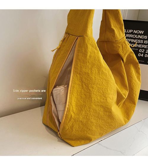 Yellow 2025 New Nylon Tote Bag for Women - Spacious with Multiple Pockets | Oversized Casual Shoulder Bag, Ideal for Shopping, Commuting & Travel